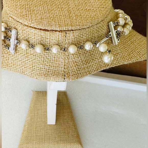 VTG Japan Faux Pearls and Crystal Glass Beads 3 Strand Necklace 16” - Picture 4 of 8